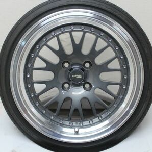 絶版 BMS XJ043 15インチ 8J +20 100 4穴 タイヤ付き 165/50R15 深リム メッシュ 引っ張り スタンス 森田システム 中古の画像2