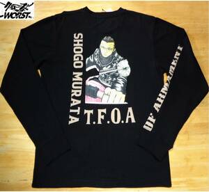 送料185円新品(M)定価8,690(クローズ×WORST T.F.O.A 武装戦線 昇華転写【村田将五】刺繍 天竺長袖Tシャツ)CRLT-2202黒色バイカー ロンT279