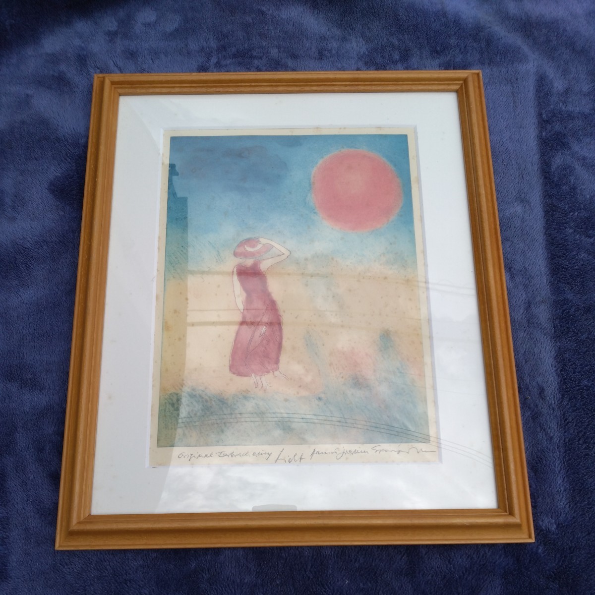 ≫Author unknown*Houndo K Gallery*Woman standing in the sun*Framed*Art Art*Asahi Sunset Woman, painting, oil painting, Nature, Landscape painting