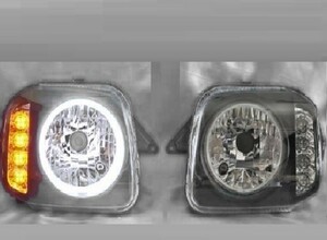 JB23 ジムニー 17Φ CCFLリング付き LED ウィンカー ヘッドライト ブラック 左右セット レベライザー対応 バルブ H4 アンバー LED16発搭載