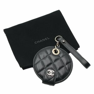 ★A2343 未使用!! シャネル ココマーク マトラッセ レザー ネームタグ バッグチャーム ブラック CHANEL レディース★