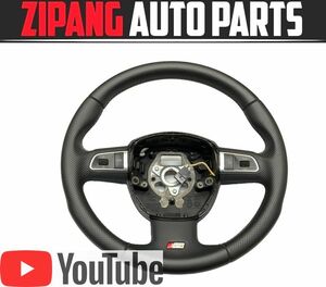 AU030 8T A5 スポーツバック 2.0TFSI クワトロ 本革 ステアリング ハンドル ◆ブラック 【動画有り】○