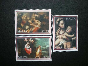 Art hand Auction 马耳他共和国发行圣诞邮票菲利波帕拉迪尼绘画逃往埃及等 3 种完整 NH 未使用, 古董, 收藏, 邮票, 明信片, 欧洲