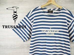 M1112c TRUSSARDI JEANS トラサルディ ヴィンテージ＜コットン ボーダー 丸首 Tシャツ＞Lサイズ●Ricicli17