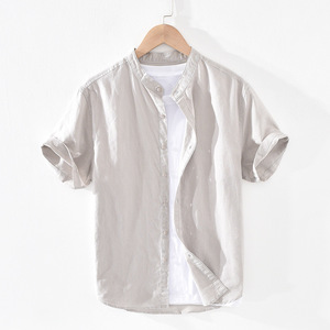 即決# リネンシャツ 半袖 アロハシャツ メンズ シンプル 服涼しい カジュアルシャツ トップス グレー お色選択可 4XL