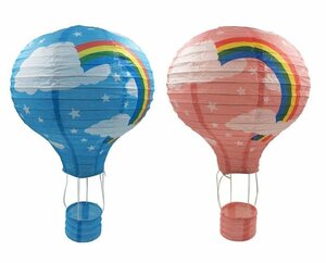 即決◇ 紙ちょうちん 熱気球型 雲 虹 40cm 4個セット (ブルー， ピンク)
