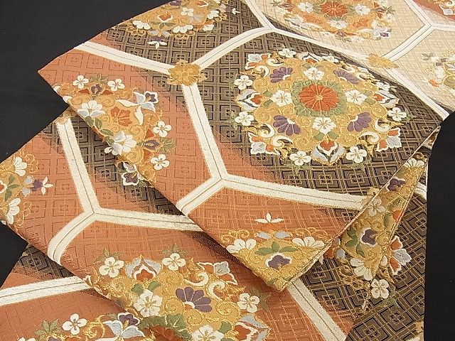 着物屋こころ□佐賀錦六通柄袋帯唐織立波花文金糸正絹逸品B-sa2412