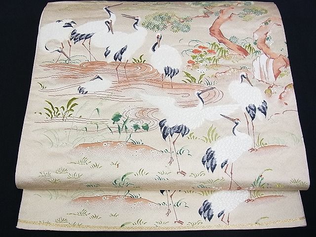 着物屋こころ□六通柄袋帯鳳凰花文黒地金通し地正絹逸品A-uw2253 着物屋こころ□六通柄袋帯鳳凰花文黒地金通し地正絹逸品A-uw2253
