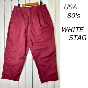 USA б/у одежда 80s WHITE STAG tuck входить хлопок широкий брюки-чинос темно-красный L~XL Old Vintage широкий конический белый s tag *185