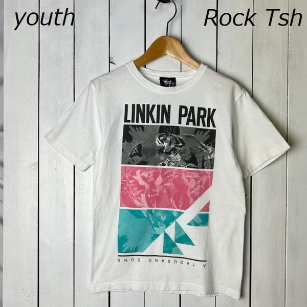 バンドT・ロックT USA古着 LINKIN PARK Tシャツ youth M程度 白 A THOUSAND SUNS オールド リンキンパーク アメリカ キッズ ユース ●68