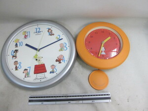 スヌーピー　 振り子時計（ リズム時計）+かけ時計　ともにシチズン　テストOK　２ダイデ　送料は商品説明欄に記入されています