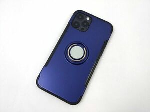 iPhone 12/12 Pro for case falling prevention ring attaching stand soft cover strap correspondence blue 