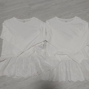 新品　女の子　ユニクロ　長袖Tシャツ　130cm　140cm　ホワイト　姉妹　双子