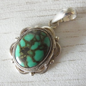  silver 925 made pendant floral design natural stone turquoise sterling silver [ prompt decision free shipping ]