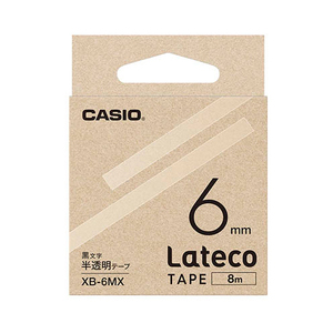 【5個セット】 カシオ計算機 Lateco 詰め替え用テープ 6mm 半透明テープ 黒文字 XB-6MXX5