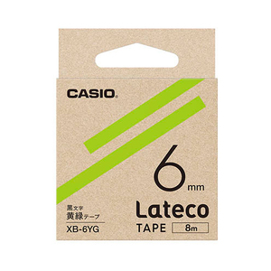 【5個セット】 カシオ計算機 Lateco 詰め替え用テープ 6mm 黄緑テープ 黒文字 XB-6YGX5