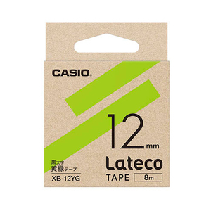 カシオ計算機 Lateco 詰め替え用テープ 12mm 黄緑テープ 黒文字 XB-12YG