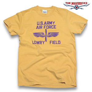 Tシャツ XL メンズ 半袖 後染め ビンテージ加工 ミリタリー LOWRY FIELD ARMYエアフォース米陸軍航空隊 マスタード イエロー