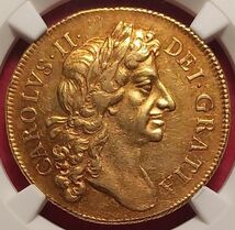 【動画あり】チャールズ2世 ゴールド 2ギニー 金貨 1682 AU53 NGC R1 イギリス 英国 古銭 アンティークコイン_画像1