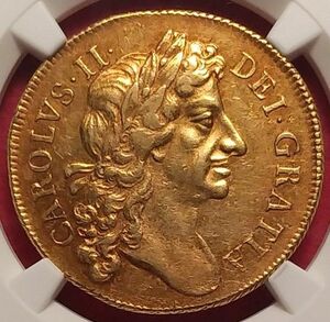 【動画あり】チャールズ2世 ゴールド 2ギニー 金貨 1682 AU53 NGC R1 イギリス 英国 古銭 アンティークコイン
