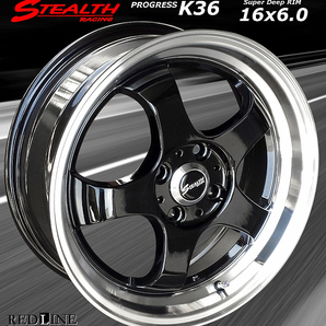 ■ ステルスレーシング K36 ■ 改造軽四用16in 前後異幅6.0J/6.5J 人気のスーパーディープリム!! MAYRUN 165/45R16 タイヤ付4本セットの画像2