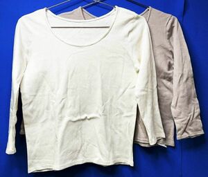 CR9787 IBK⑤【特価】新品 アンダーシャツ 2色 2枚組 L アイボリー 綿100％ 9分袖 シンプル まとめ買い 訳あり レディース