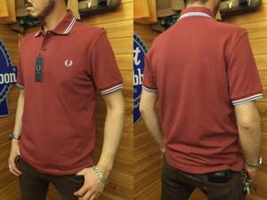  Fred Perry стандартный магазин M12-106 традиция. Англия производства рубашка-поло [ dark red wine ][ 2 шт линия = белый × голубой серия ][42] новый товар . бесплатная доставка!!