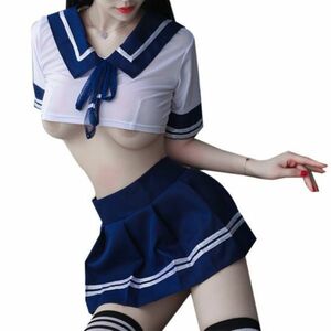 [Lサイズ] 送料無料 セーラー服 コスプレ ミニスカート セクシー かわいい 女子高生 へそ出し 制服 パンティー付 大きめサイズ 3点セット