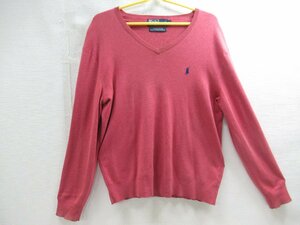 ★【直接引取不可】 ポロ ラルフローレン POLO RalphLauren ピンク ニット 長袖 Vネック V首 トップス サイズ M メンズ ポニー セーター