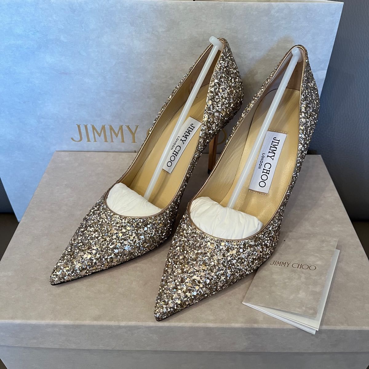 極美品】JIMMY CHOO○グリッター○ゴールド○22.5cm○パンプス○-