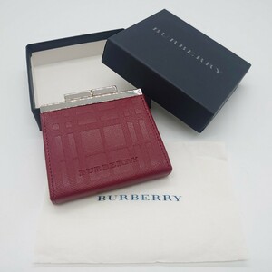 BURBERRY Burberry YT4619 leather bulrush . coin case change purse .en Boss check type pushed . bordeaux red compact beautiful goods dn-23x432