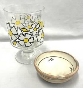 [B][6714~6715]** tableware 2 point set floral print glass Sasaki glass stamp have retro flower ceramics small bowl present condition goods **