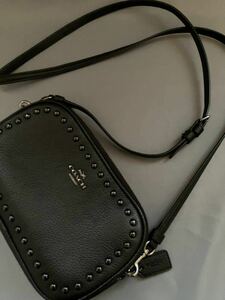 COACH Coach leather shoulder bag pochette pouch 2way black 66154