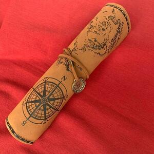 ペンケース　巻物　海賊　地図模様　レトロ　ロール型　筆記用具　筆箱