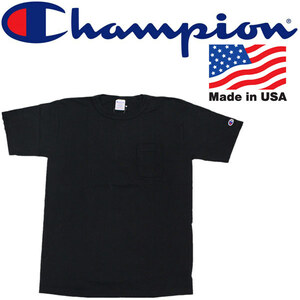 Champion (チャンピオン) C5-B303 T-1011 US T-SHIRT (丸首 ポケット有 Tシャツ) アメリカ製 090-ブラック-XL-全5色 CN006