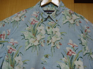 即決　ハワイ　reyn spooner　レインスプーナー　アロハシャツ　水色　花・葉っぱ柄　Ｌ40