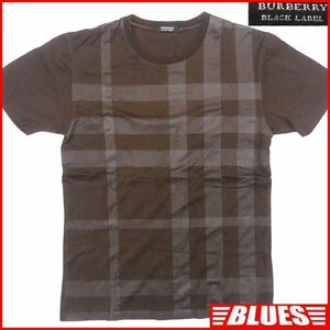 即決★BURBERRY BLACK LABEL★メンズM 廃版 Tシャツ バーバリーブラックレーベル 2 茶 チェック 三陽商会正規 カットソー 半袖