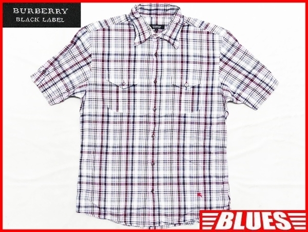 即決★BURBERRY BLACK LABEL★メンズM 廃版 チェックシャツ バーバリーブラックレーベル 2 三陽商会正規 ワイシャツ 半袖 ドレスシャツ