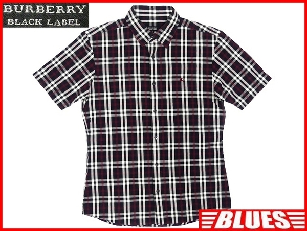 即決★BURBERRY BLACK LABEL★メンズM 廃版 ノバチェック 半袖シャツ バーバリーブラックレーベル 2 黒 ブラック 三陽商会正規 ナイト刺繍