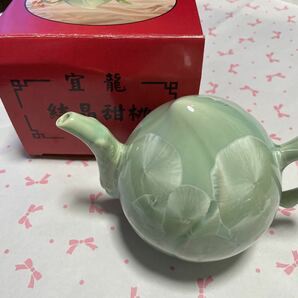 未使用 台湾茶器 結晶甜桃 桃型急須 急須 グリーン 茶道具 中国 唐の画像1