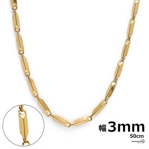 チェーンネックレス 幅3mm ステンレス ゴールド gold 金色 ネックレス チェーン 多角形 カニカン 細身 (45cm)