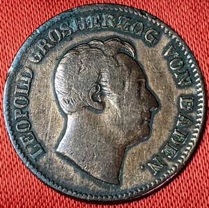 ドイツ諸国　バーデン　1クロイッツエル銅貨　1852年　　レオポルド　No.2124