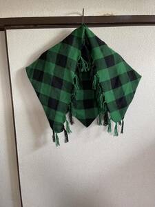 【良品】【シルクとカシミアで肌触り良好】 NUMBER NINE ナンバーナイン BLOCK CHECK STOLE ブロックチェックストール 小物 GREEN × BLACK