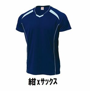 1199円 新品 メンズ バレーボール 半袖 シャツ 紺xサックス サイズ150 子供 大人 男性 女性 wundou ウンドウ 1610