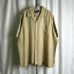 90s Polo by Ralph Lauren ループカラー シャツ XXL ベージュ CALDWELL オープンカラー シルク ポロ ラルフローレン 00s ビンテージ