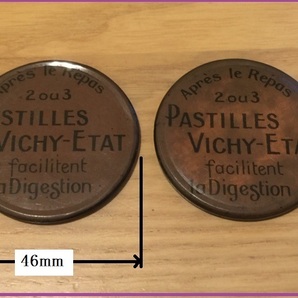 ■ ミラー 鏡 PASTILLES VICHY-ETAT 直径46mm 厚み3mm 2個セット / ミラー アンティーク レトロ フランス？ ■ レターパックライトの画像1