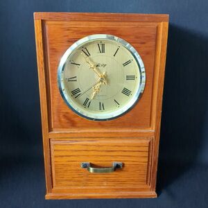 アンティーク 昭和レトロ 置時計 古時計　木製　小物入れ