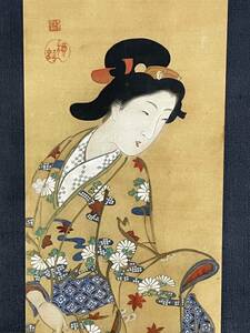 Art hand Auction Achat instantané ! Reproduction du parchemin suspendu Utagawa Kunimasa (5ème génération) peint à la main Ukiyo-e Autumn Beauty (Recherche : Hokusai, Hiroshige, Kuniyoshi, Toyokuni, Kunisada, Harunobu, Kunichika, Eizan, Eisen, Yoshitoshi, Kyōsai, Poisson rouge, Chats), Peinture, Peinture japonaise, personne, Bodhisattva