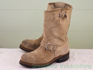 W073*USA made Vintage engineer boots steel tu suede is good taste tea Brown lady's 6E 24cm