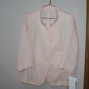 Last unused 15ABR soft collar flax 100% 7 minute sleeve jacket baby pink large size 